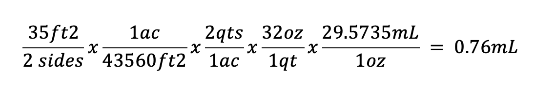 Calculations to determine amount of product to apply